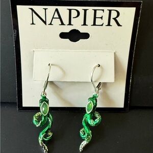 NAPIER Crystal-Studded Snake Dangle Drop Earrings Punk Goth Grunge Glam NEW NWT